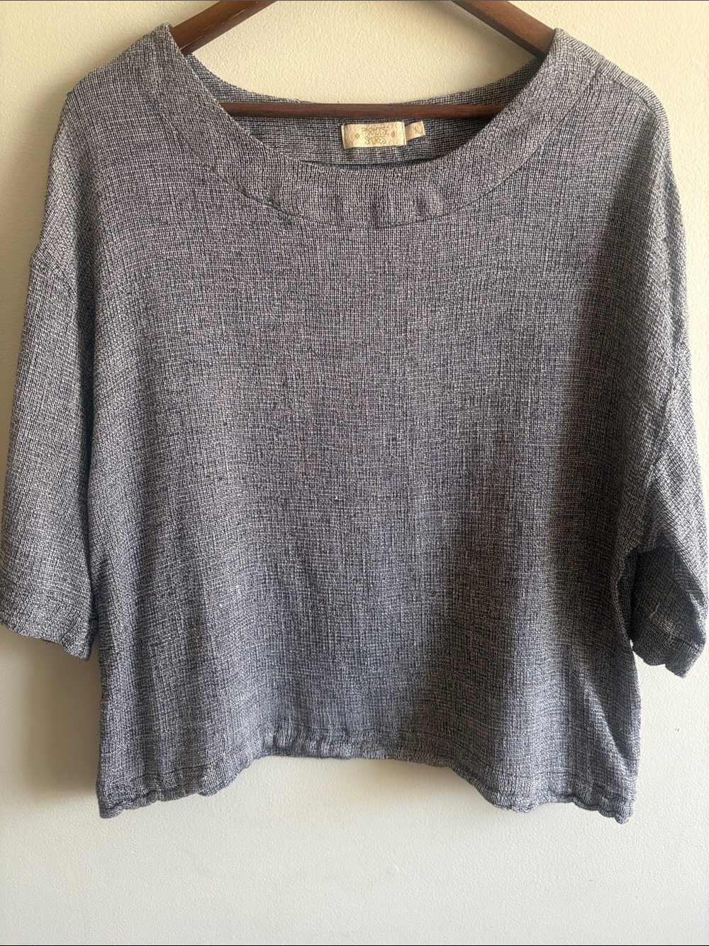 Paradise Shores Gray Linen Blend Boxy Top XL Boat Neck Short Sleeve